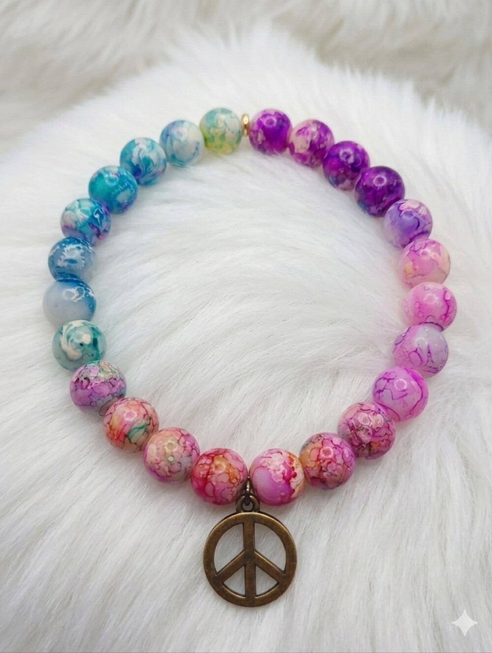 Colorful Multicolor Beaded Bracelet with Peace Charm - Women Jewelry Bracelets